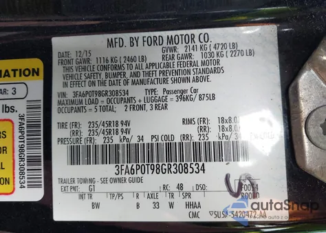 2016 Ford Fusion Se from USA, damaged, VIN 3FA6P0T98GR308534